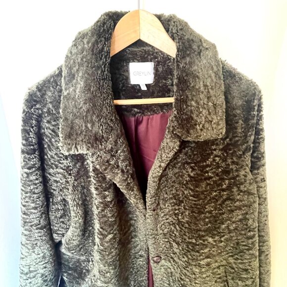 Anthropologie Greylin Women’s Green Faux Sherpa Teddy Coat Cozy Winter Jacket - Picture 6 of 10